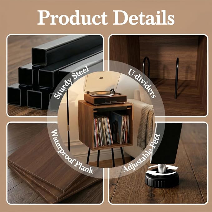 Faesun Flip Top Record Player Stand, End Table Holds up to 100 Albums, - Image 7