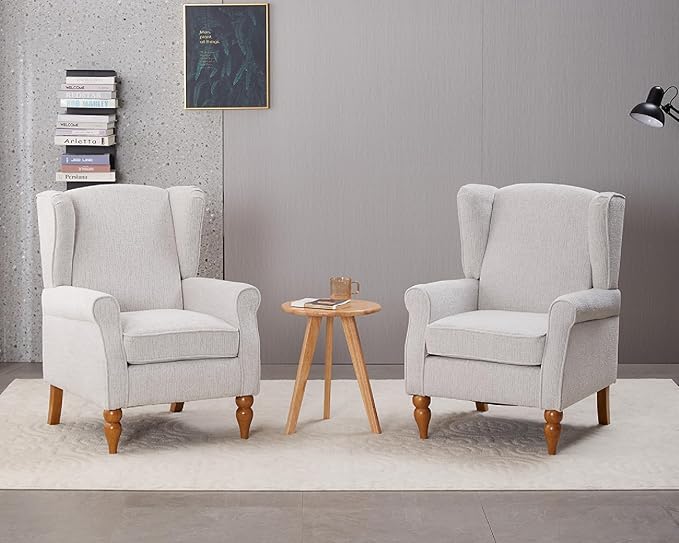 Mid-Century High Wingback Chair Set of 3, Modern Fabric Accent Chair Armchair by Lin-Utrend