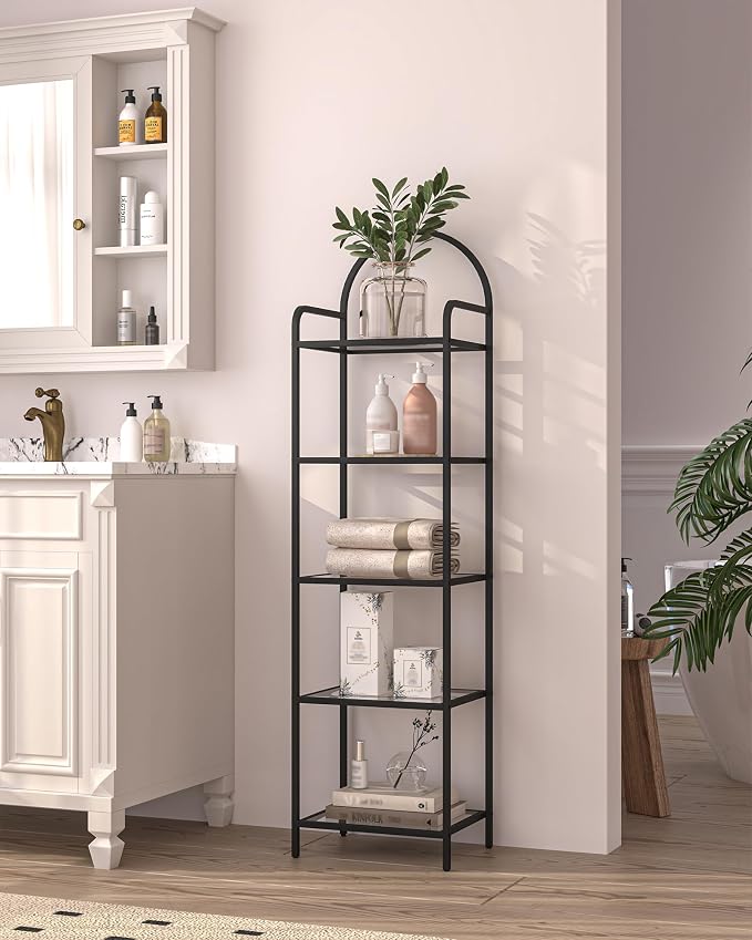 Hzuaneri Bookcase Bookshelf, Tempered Glass Bookshelves, Slim Shelving Unit - Image 8