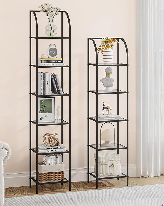 Hzuaneri Bookcase Bookshelf, Tempered Glass Arched Bookshelf - Image 7