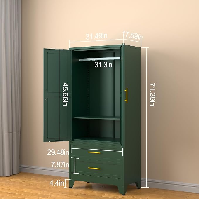 erosoei Metal Armoire Wardrobe Closet, 71 "Metal Clothing Storage Cabinet - Image 2