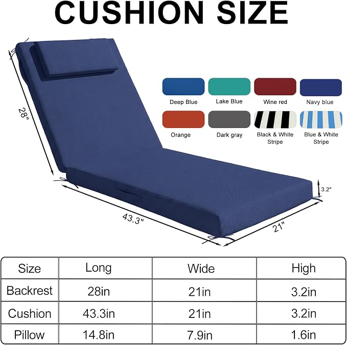 Outdoor Chaise Lounge Cushions, 71x21 Inch Olefin Water & Fade Resistant Pool - Image 3