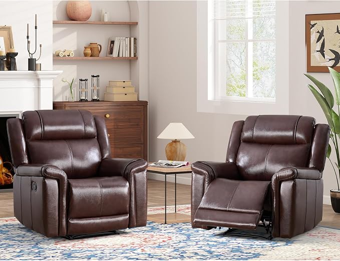 ANJ Premium Genuine Leather Manual Recliner Chair - Image 2