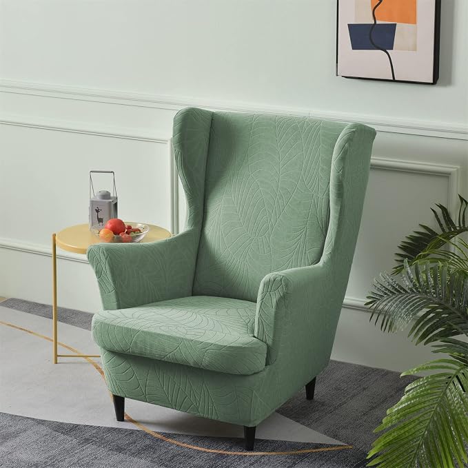 KRFOONN Stretch Wing Chair Slipcovers Jacquard 2 Piece Wingback Chair Covers - Image 2