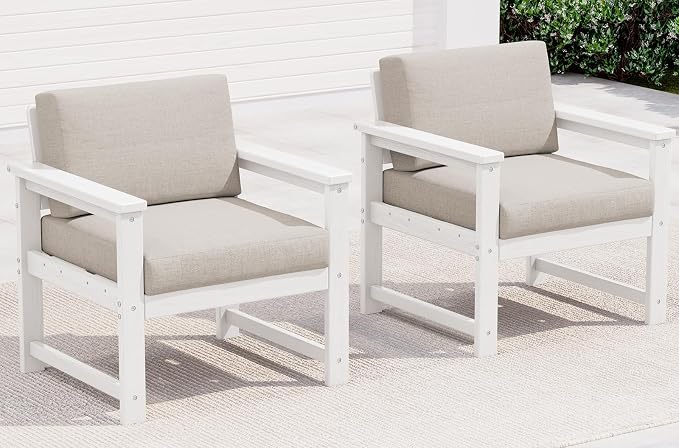 SERWALL 2 Pieces Single Cushioned Lounge Chair, HDPE Outdoor Adirondack Sofa by SERWALL
