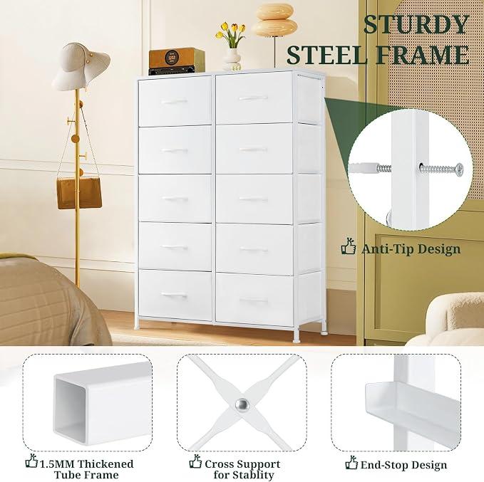 10-Drawer Dresser for Bedroom, Anti-Tip Tall Storage Organizer Chest of Drawers - Image 4