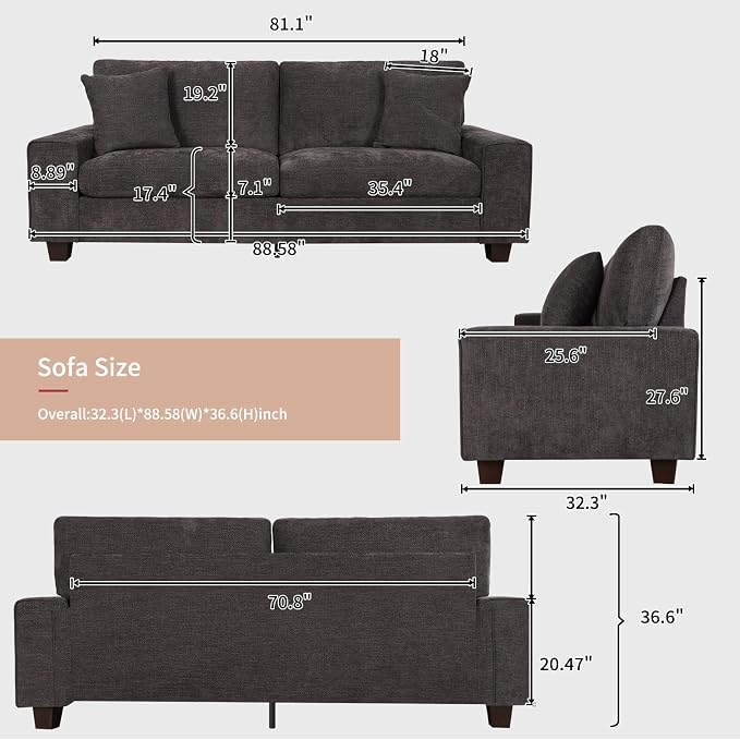 DOPEDIO Modern Loveseat Sofa for Living Room, Chenille Recliner, Removable Cover - Image 2