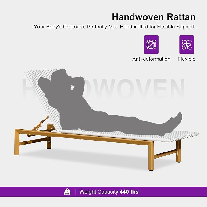 PURPLE LEAF Patio Chaise Lounge French Outdoor Lounger 1 Piece Wood-Grain - Image 7