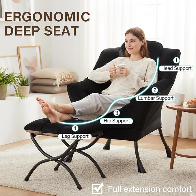 Welnow Lazy Chair with Ottoman, Modern Accent Chair with Armrests and a Side - Image 7