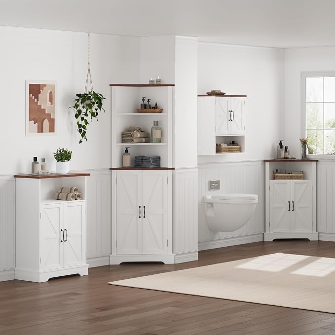 Smuxee Bathroom Corner Storage Cabinet, Farmhouse Floor Corner Cabinet - Image 9