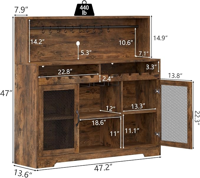 Loomie Wine Bar Cabinet with LED Light, Liquor Cabinet with Glass Holder - Image 2