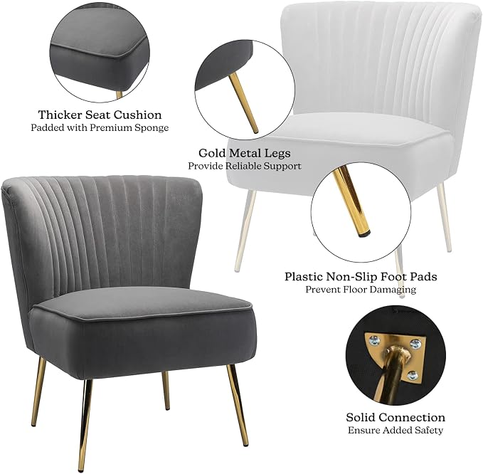 HULALA HOME Velvet Accent Chair, Modern Upholstered Cute Side Chair - Image 4