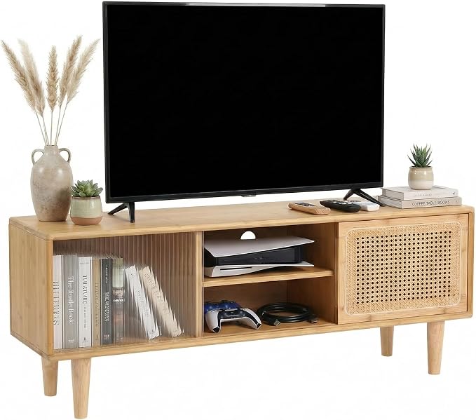 Welnow Rattan TV Stand for Up to 55 Inch, Mid Century Modern Bamboo by LifeGetsBetterWithWelnow