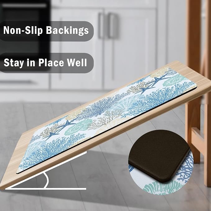 Tritard Coastal Beach Theme Kitchen Mats Rugs Set of 2 Anti Fatigue Kitchen Mats - Image 3