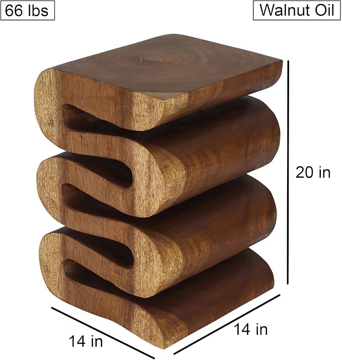 Haussmann Wood Wave Verve Accent Snake End Table 14x14x20 in H, Walnut Oil - Image 3