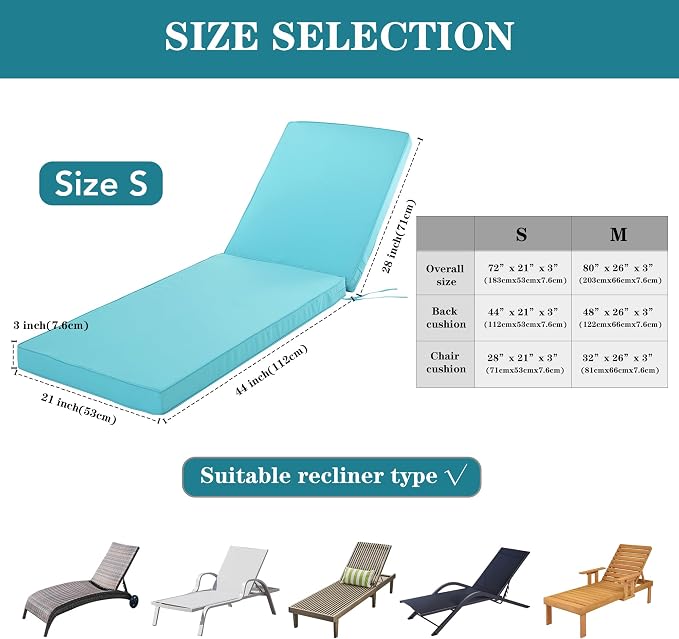 Chaise Lounge Cushion Outdoor, Waterproof and Stain-Resistant Lounge Deck - Image 3