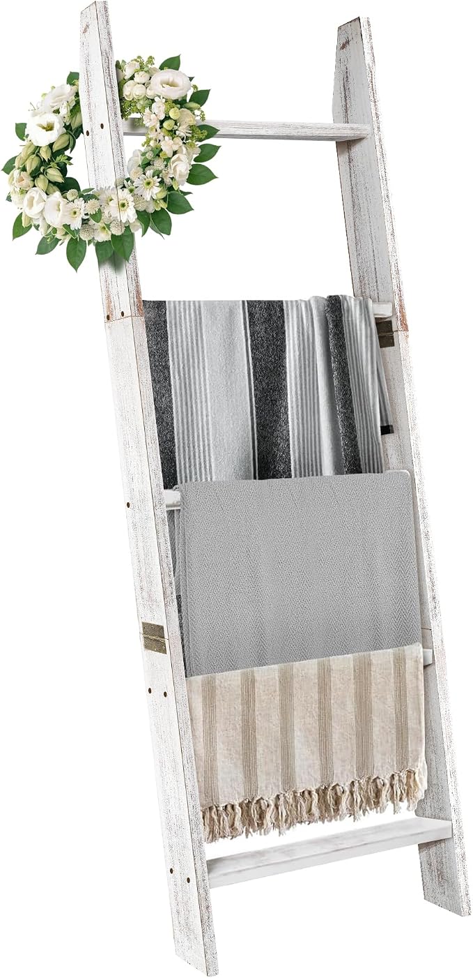 Honest Blanket Ladders for The Living Room, 5-Tier Blanket Holder, Wall-Leaning by HONESTOUTFITTERS