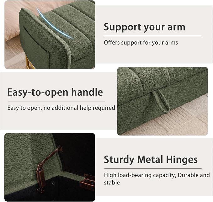 66'' King Size Storage Bench for Bedroom, Teddy Boucle End of Bed Benches for - Image 9