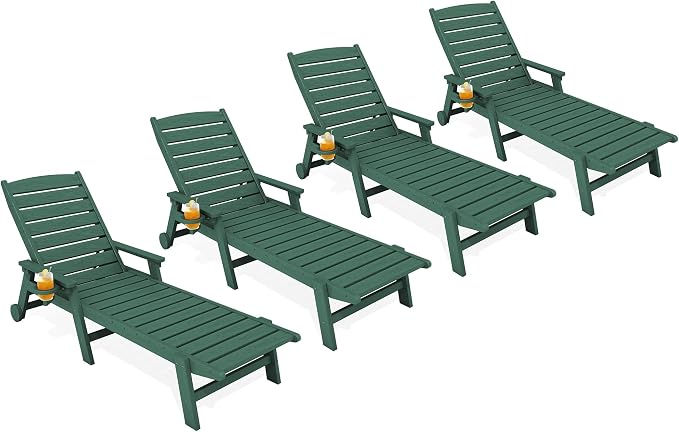 KINGYES HDPE Lounge Chair Outdoor Set of 4, Patio Chaise Lounge Recliner by KINGYES