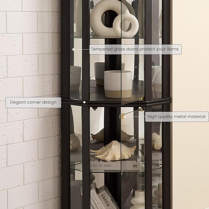 Corner Curio Cabinet, Light Bulb Inclued, Wine Bar China Cabinet - Image 4