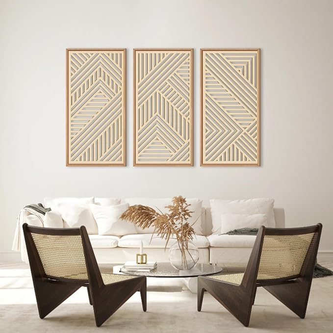 IARTTOP Large Boho Wooden Wall Art 16x32 Inch Framed Mid century Modern Wood - Image 6