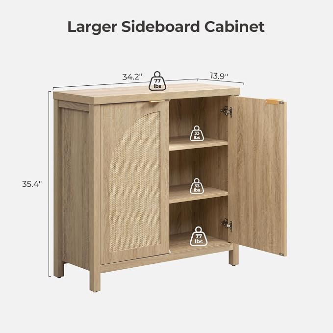 SICOTAS 102"W Rattan Sideboard Buffet Cabinet Set of 3, Mid Century Modern - Image 2