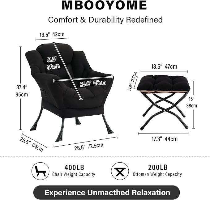 MBOOYOME Lazy Chair with Folding Ottoman, Modern Accent Lounge Armchair with - Image 3