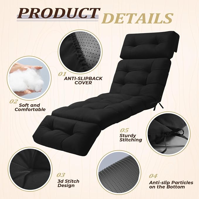 Chaise Lounge Cushion Outdoor, Waterproof Thick Patio Lounge Chair Cushion - Image 4