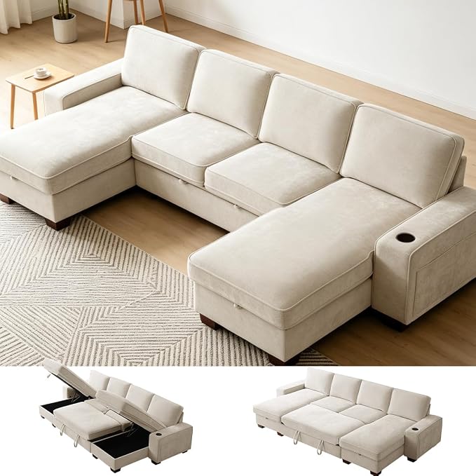 129" Convertible Sleeper Sofa Bed, L Shaped by ASHOMELI