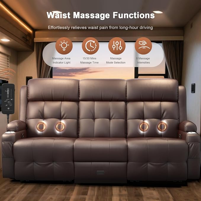 3-Seater Loveseat Recliner Sofa, RV Wall Hugger Home Theater Seating Reclining - Image 8