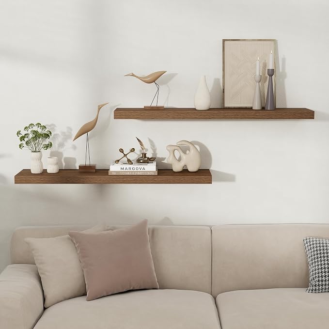 Fun Memories Floating Shelves for Wall, 40 Inch Long Set of 2 Rustic Wood Wall - Image 2