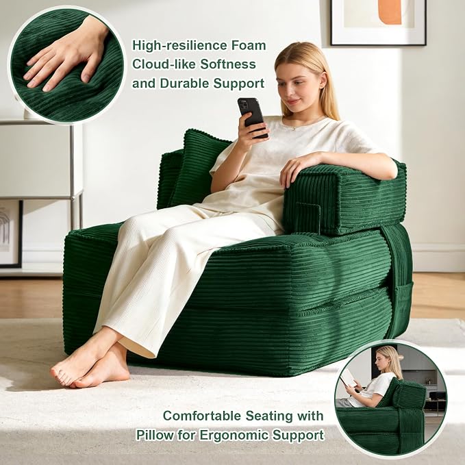 Folding Sofa Bed Chair with Armrests, Convertible Futon Couch Sleeper Chair - Image 7