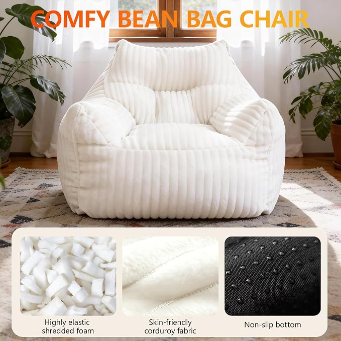 Giant Bean Bag Chair for Adults, Comfy Chair for Bedroom, Floor Chairs for - Image 3