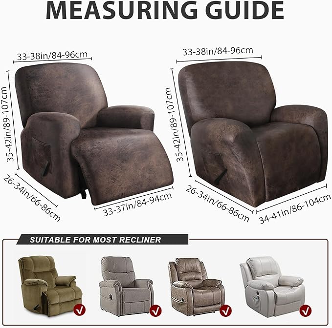 ANARACHON Leather Look Oversize Recliner Chair Covers, Thick 4 Pieces Recliner - Image 3