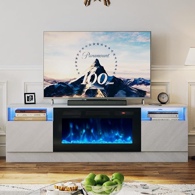 oneinmil 80” TV Stand with 36” Electric Fireplace, Large Modern Media by oneinmil