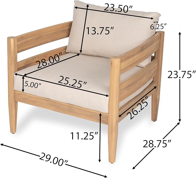 Christopher Knight Home Kory 4-Piece Acacia Wood Patio Furniture Set, Outdoor - Image 5