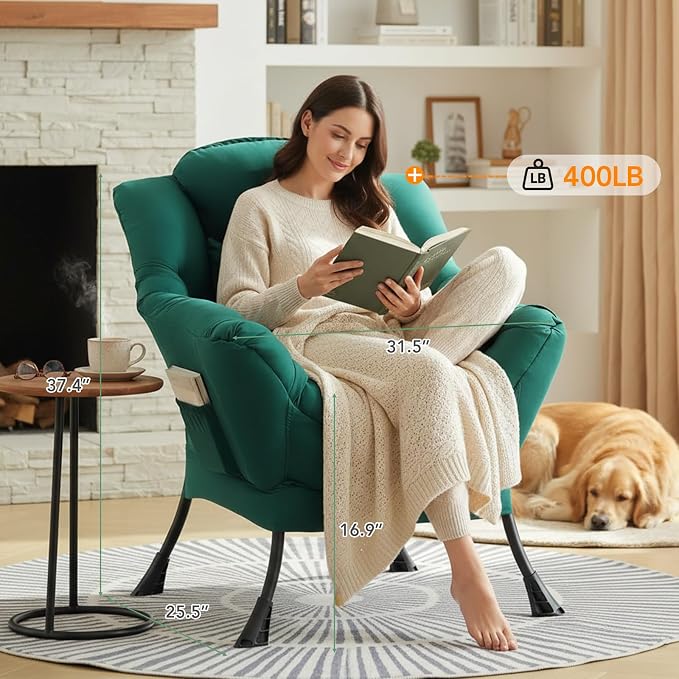 Lazy Chair for Living Room, Large Dark Green Accent Chair - Image 7