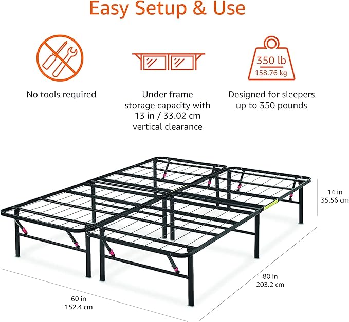 Amazon Basics Bed Frame with Storage, Foldable Metal Platform, Sturdy Steel - Image 2