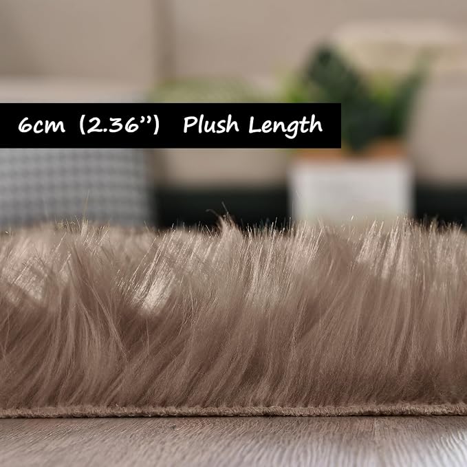 Goolela Furry 2x6 Fluffy Faux Sheepskin Beige Washable Shag Rug - Image 4