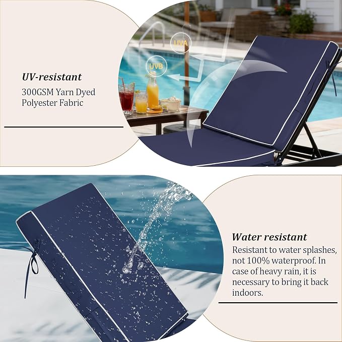 80x26x4in Lounge Cushions for Outdoor Furniture, Outdoor Lounge Chair Cushions - Image 4