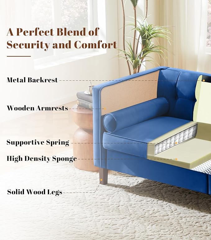 Dreamsir 78'' W Velvet Sofa, Mid-Century Modern Love Seats Sofa Furniture - Image 5