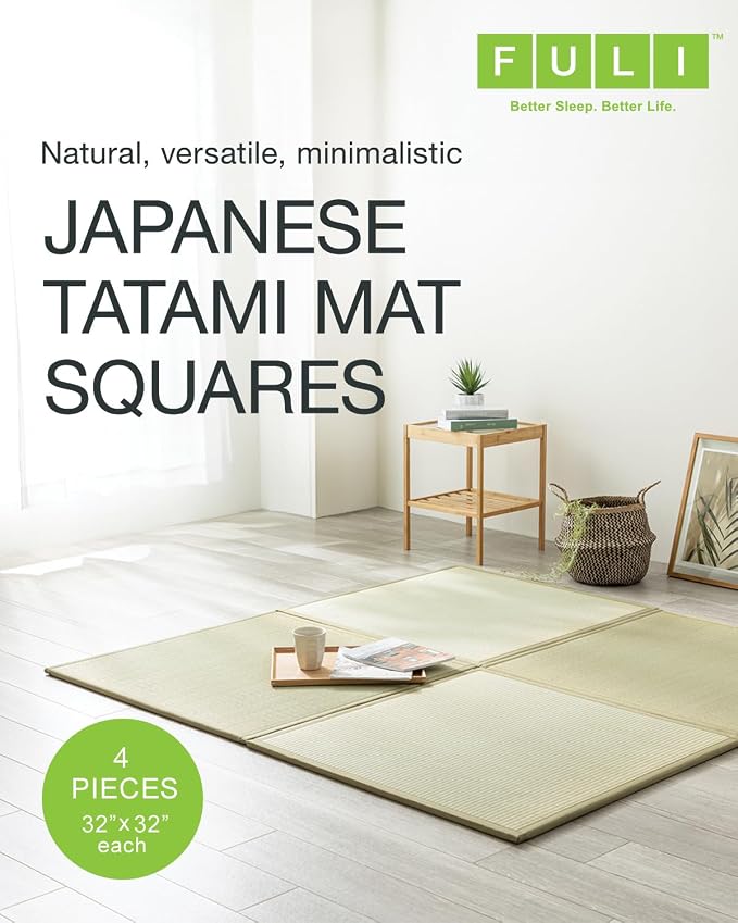 FULI Japanese Square Tatami Rug, Lightweight Igusa Mat, Made in Japan - Image 2
