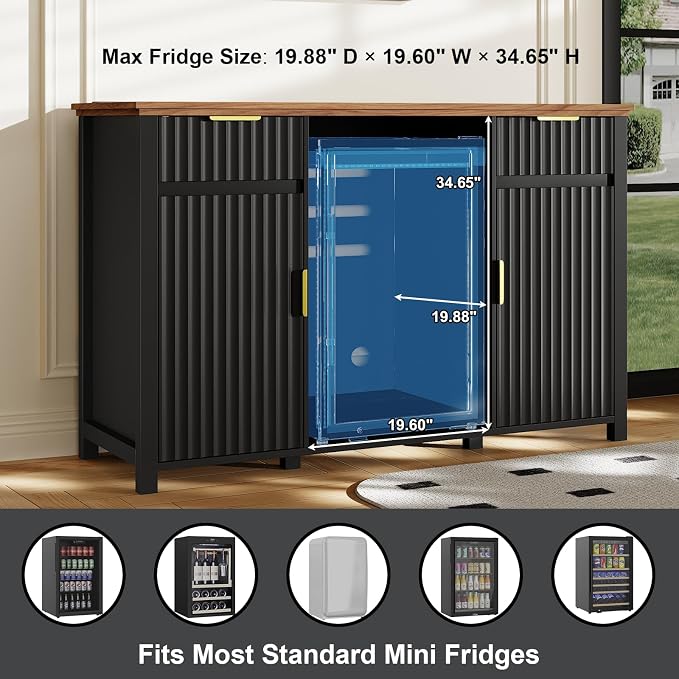 Coffee Bar with Mini Fridge Space & Charging Station, Modern Fluted Mini Fridge - Image 4