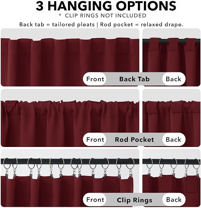 Deconovo Blackout Curtains, Thermal Insulated, W70 x L108 2 Panels, Back Tab - Image 2