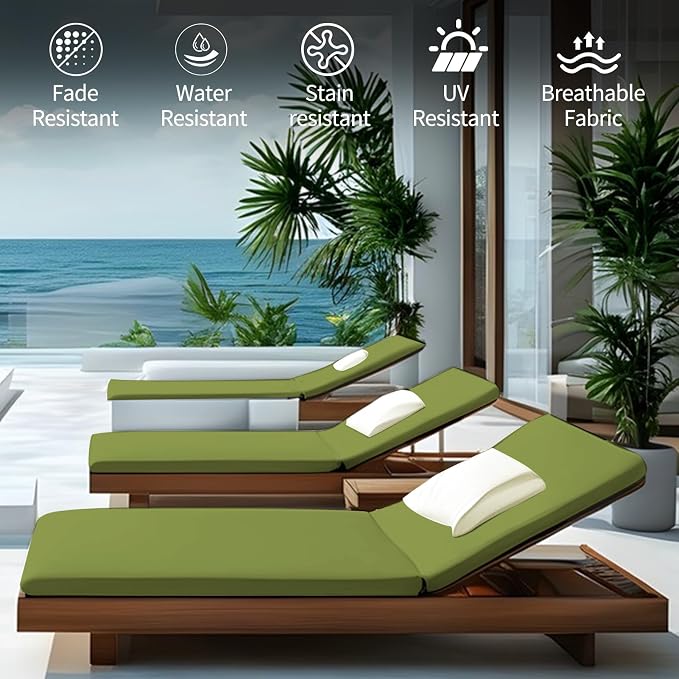 Outdoor Chaise Lounge Cushions for Patio, Waterproof Replacement Seat Cushions - Image 2