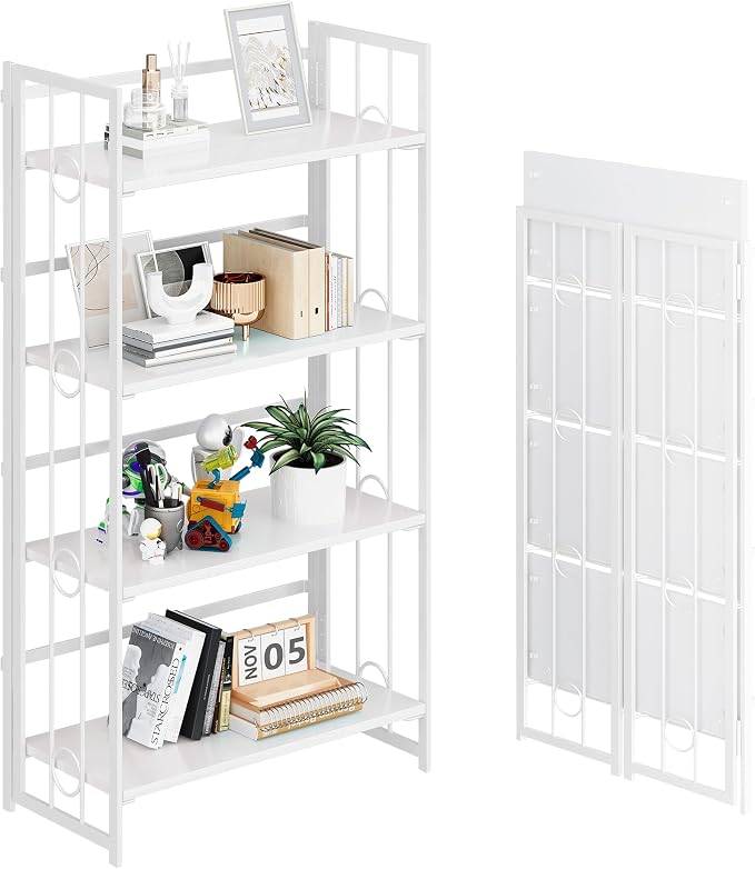 4NM No Assembly 4 Tiers Folding Bookshelf, 47.2" H Foldable Storage Shelves by 4NM