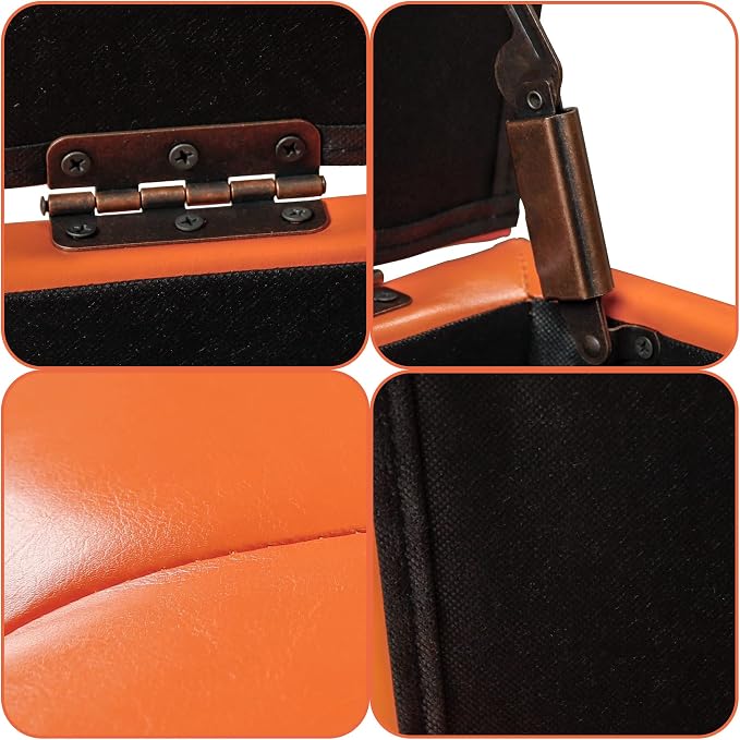 H&B Luxuries Tufted Leather Square Flip Top Storage Ottoman Cube Foot Rest - Image 6