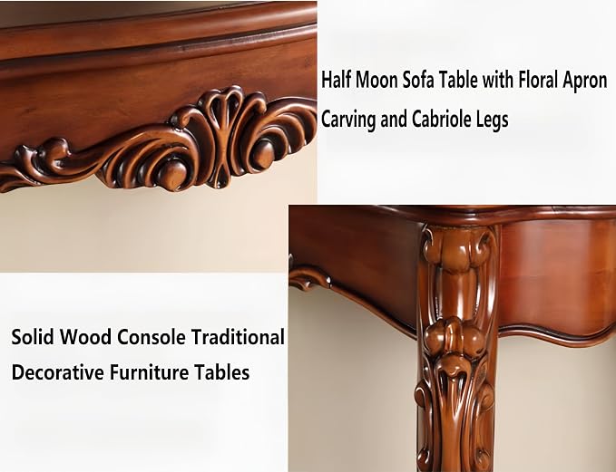 Solid Wood Console Traditional Decorative Furniture Tables, Half Moon Sofa Table - Image 4