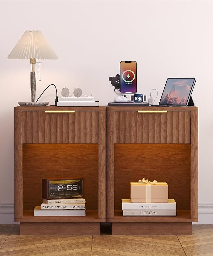 Akxomel Fluted Nightstands Set of 2, Wooden Night Stand - Image 2