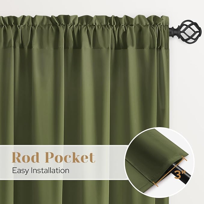 HOMEIDEAS Non-See-Through Olive Green Privacy Sheer Curtains, 52 X 84 Inches - Image 7